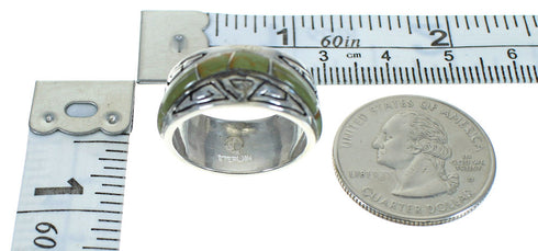 Turquoise Water Wave Southwestern Sterling Silver Ring Size 8-1/4 QX85788